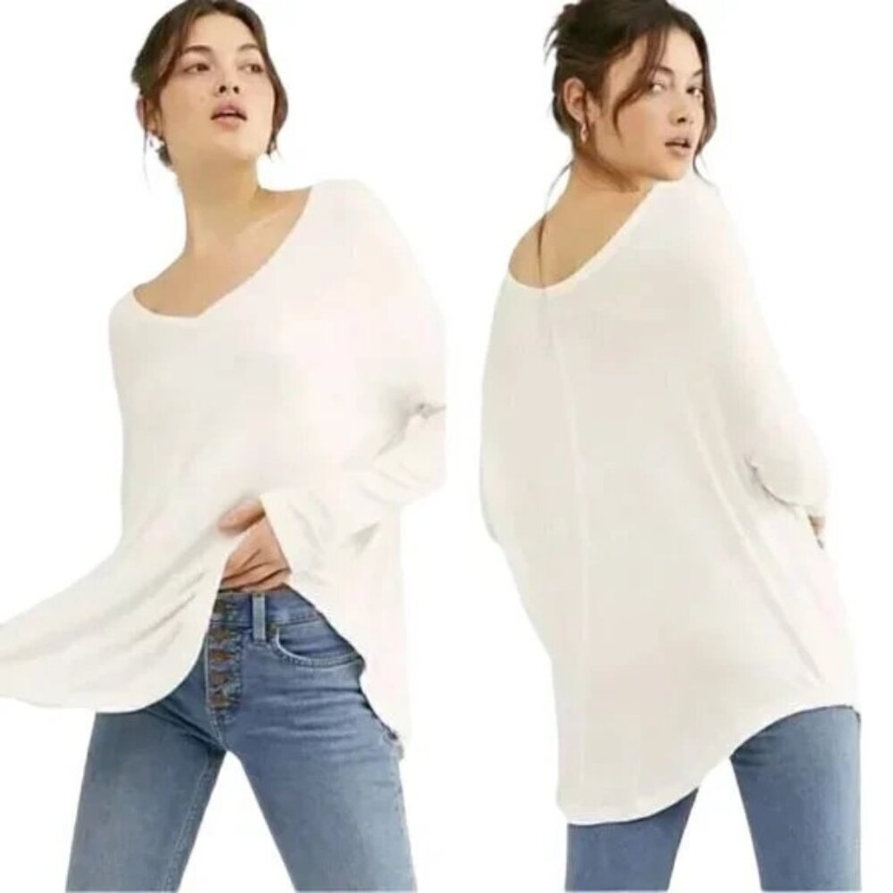 Free People Oversized Long Sleeve Tunic Top Optic White
